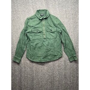 Madewell Shirt Women Small Green Flannel Pullover Quarter Zip Cotton F9220